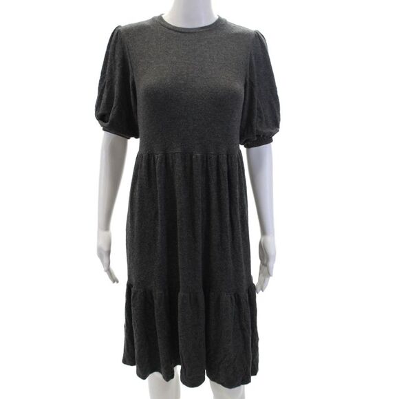Velvet Dresses & Skirts - Velvet Womens Textured Short Sleeve Casual Knit A-line Dress Gray Size XS